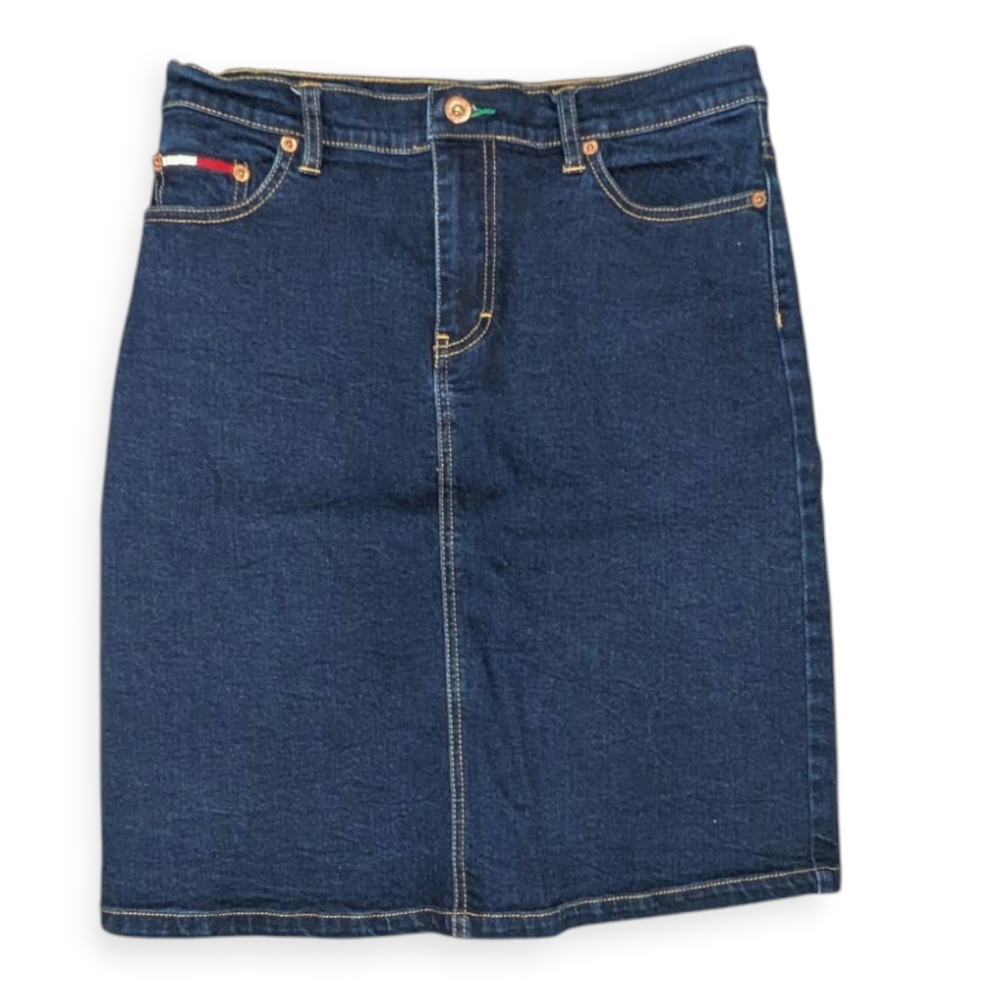 Tommy Hilfiger Jean Denim Skirt Midi Length Women's Size 9 Y2K Vintage Preppy